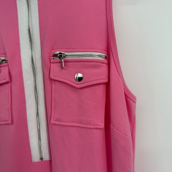 Boston Proper Zip Neck Maxi Dress Shift Size Large Sleeveless Pink White Cotton - Picture 6 of 10